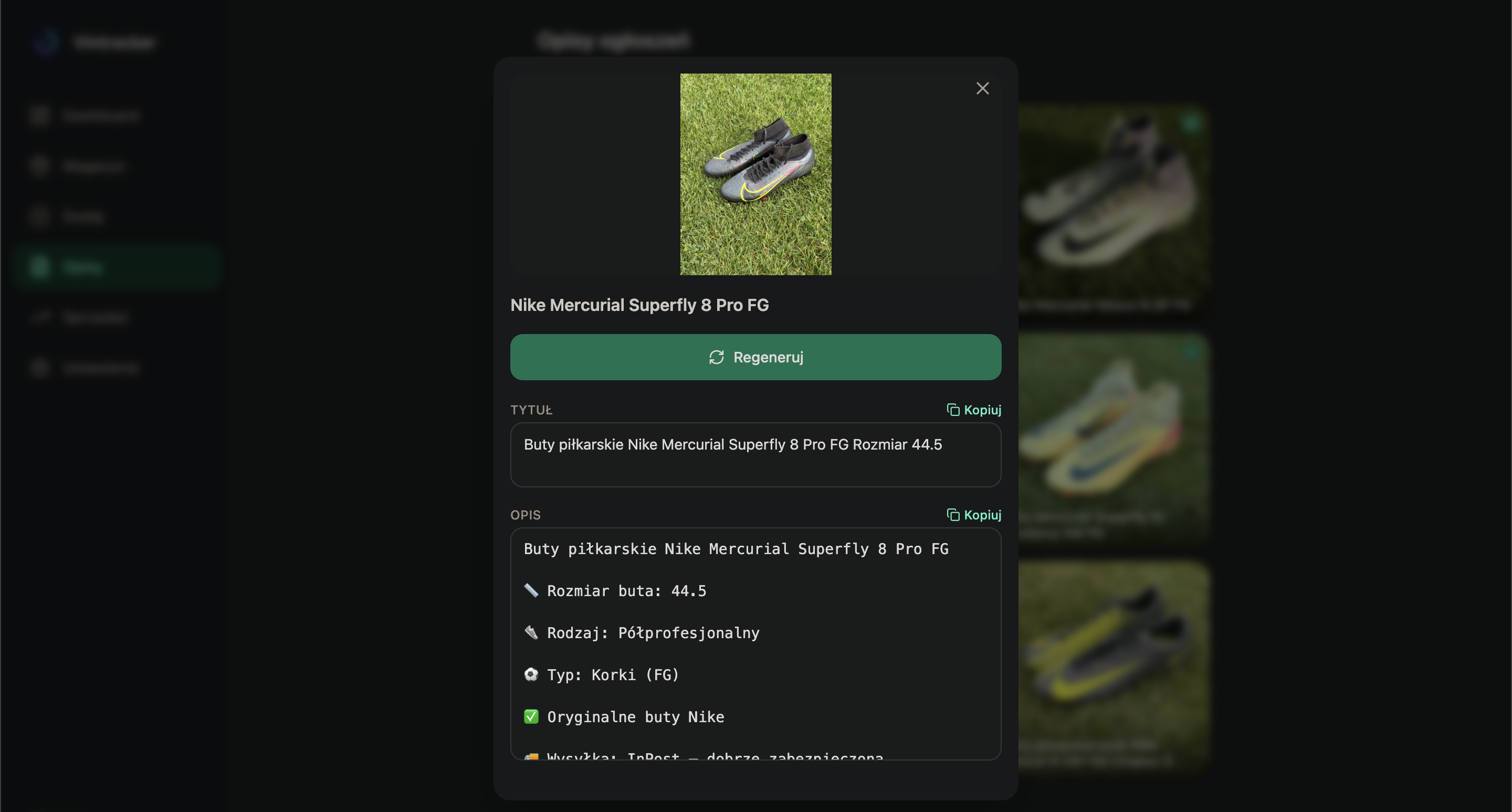 Aplikacja magazynowa dla sprzedawcy Vinted — zrzut 3